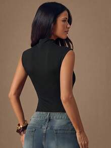 SHEIN BAE 秋季黑色無袖針織純色連身衣，寬肩實穿設計，適合日常穿著、休閒基本款、外出、上班及夜生活穿搭 - 黑色 - 查看 2