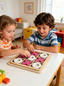 MINKOJA 1set Wooden Tic Tac Toe Blocks Nine Grids Xo Tic Tac Toe Board Game For Kids Intellectual Development, Puzzle Toy School, Student,Stationery,School Supplies Game Kids,Children Games,Children Toys,Stem Toys,Baby Stocking - Multicolor - View 1