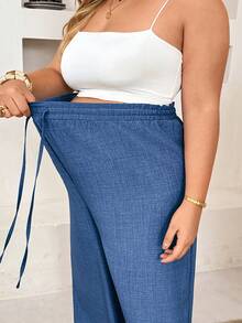 Plussiva Plus-Size Light Blue Casual Drawstring-Waist Trousers For Maternity Wear-Versatile For Everyday Use And Suitable For The Autumn Season Fall Dates - Black - View 7