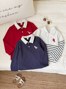SHEIN 買2送1，兒童小男孩，小男孩3件組秋冬時尚學院風POLO衫多件裝 - 彩色 - 查看 3