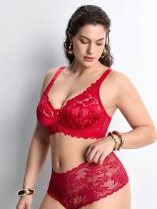 Sujetador con aros y encaje para mujer de talla grande - Rojo - Ver 11