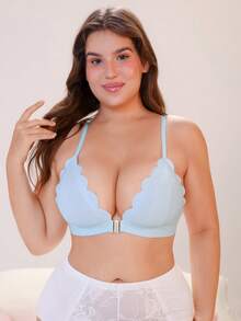 Nora Wilde 1pc Seamless Adhesive Front Closure Plus Size Bra - Blue - View 5