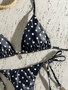 Swim Vcay Springbreak 女款夏季隨機印花細肩帶金屬裝飾復古兩件式比基尼套裝 - 彩色 - 查看 4