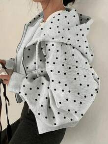 SHEIN x Carly Lawrence INAWLY 女款波點印花運動衫 - 淺灰色 - 查看 1