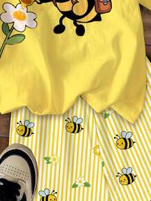 Tween Girl Tween Girl Casual Minimalist Cartoon Graphic Short Sleeve Top And Shorts 2 Pieces Set, Suitable For Summer - Multicolor - View 7