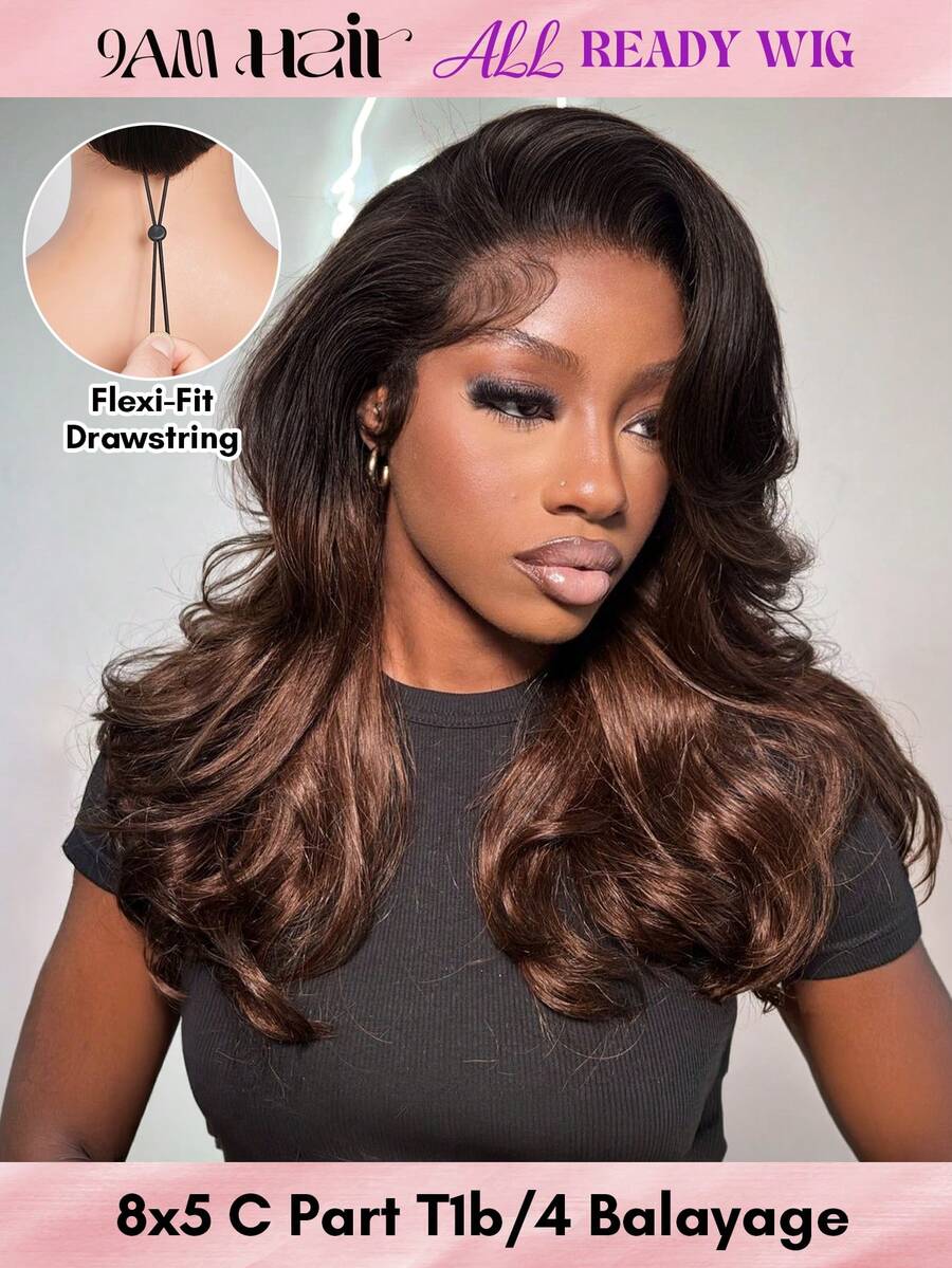 ALL READY WIG T1B/4 Ombre Highlight Bob Wig Human Hair 14 Inch Body Wave Bob Wig Loose Wavy 8x5 Lace Front Glueless Drawstring Wig Pre Plucked 180% Density Ready To Go Wig