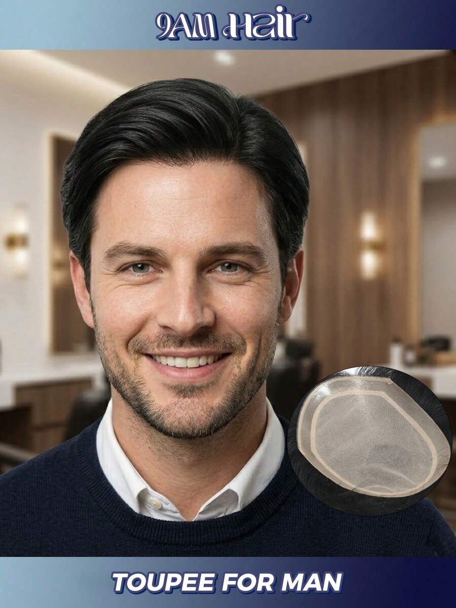 Men's Human Hair Toupee, 100% Real Hair Replacement System For Balding And Thinning Hair, NPU Edge, Full Graduated Ventilation Design, Natural Undetectable Hair Piece For Work, Travel, Parties And Everyday Wear - S1 - View 1