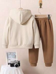 Young Boys Loose Sports Casual Simple Loose Comfortable Long Sleeve Hoodie Sweatshirt 2pcs Set Suitable For Autumn/Winter Boys Outfit Sets Graphic - Multicolor - View 5
