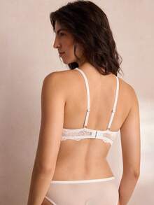Charlaine White Single Piece Lace Design Underwire Non-Padded Women's French Bra - White - View 2