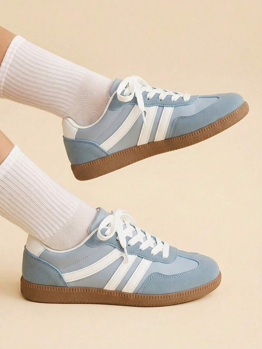 CUCCOO EASI Women's Flat Shoes Lace Up Casual Color Matching Go Out Wear Comfortable Board Shoes College Style Back To School - Baby Blue - View 1
