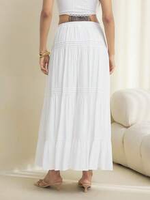 SHEIN Tall Women Plain And Simple Everyday Pleated Skirt - White - View 2