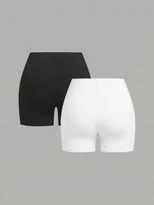 CovetEZ 2 piezas/Set Leggings ajustados de unicolor talla grande, ropa funcional de verano - Multicolor - Ver 2
