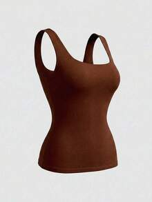 Sweetra Damen Große Größen Lässig Basic Quadratischer Ausschnitt Tanktop, Weiß Schokoladenbraun Mehrteiliges Set für Sommer, Alltag Date Night Büro Formell Urlaub - Verschiedenfarbig - Übersicht 10