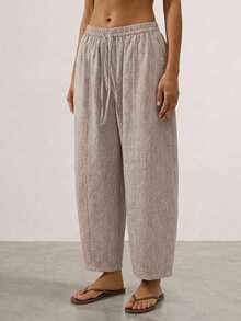 Livesso Women's Comfortable Casual Loose Wide Leg Drawstring Waist Lounge Pants Fall - Beige - View 6