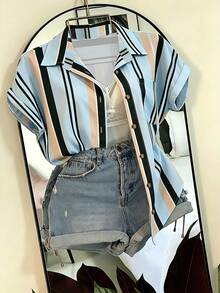 EMERY ROSE Women's Striped Colorblock Casual Versatile Daily Wear Shirt - Multicolor - View 4