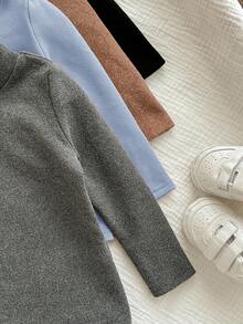 Babygirl Casual Versatile Knit Solid Color Long Sleeve Tops 4pcs/Set - Dusty Blue - View 5