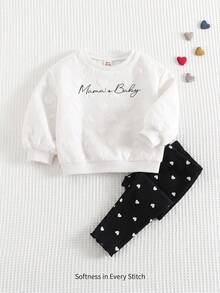 Cozy Pixies Baby Girl Heart Pattern Knitted Soft Crew Neck Long Sleeve Pullover Sweatshirt & Leggings 2-Piece Set - Black and White - View 7