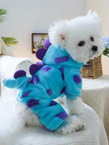 1Pc Adorable Floral Dinosaur Costume Pet Clothes For Small Dogs Cats, Puppy Chihuahua, Perfect For Outdoor Walk, Birthday Party, Holiday, Daily Wear, Soft & Comfortable - Blue - View 8