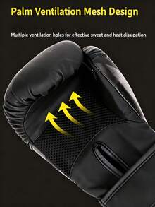 2PCS One Size PU Anti-Tear Sanda Fighting Boxing Gloves Rubber-Plastic Inner Lining Black For Adult Training Combat Sports Gym Workout - Black Gold - View 4