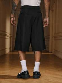 SIGLOCORE Pantalones cortos casuales versátiles con bolsillo de unicolor para hombres - Negro - Ver 2