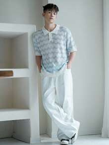 DAZY Top de punto de verano con bloques de color para hombre, vacaciones - Azul y blanco - Ver 5