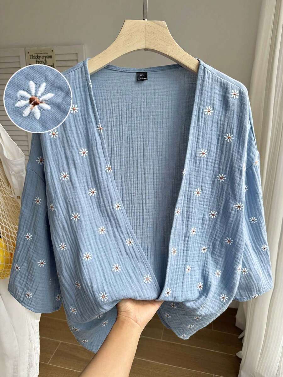 Comfortcana Chaqueta corta, delgada y ligera con textura para tallas grandes en otoño/invierno - Blanco - Ver 1