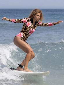 Swim SPRTY Traje de baño de una pieza con estampado de leopardo y flores, traje de surf - Multicolor - Ver 4