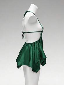 SilkySpell Butterfly & Lace Details Cross Front Sexy Pajama Night Dress Luxeloungewear - Dark Green - View 8