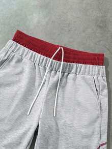 PAVTROS Men's Double Waistband Contrast Color Letter Print Pocket Drawstring Sweatpants - Grey - View 5