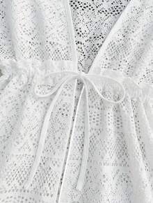SHEIN Young Girl Jacquard Solid Color Loose Casual Shawl Cover Up,Kids - White - View 5