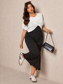 Elaquor Plus Size Women Solid Color Split Design Cami Dress And Top Casual Daily 2-Piece Set - White - View 3