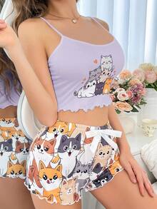 DUSKBASE Top de pijama para mujer con estampado de gato de dibujos animados lindo estilo Y2K - Multicolor - Ver 6