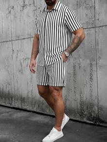 Manfinity CasualCool Men's Summer Casual Striped Shirt And Shorts Set - Multicolor - View 7