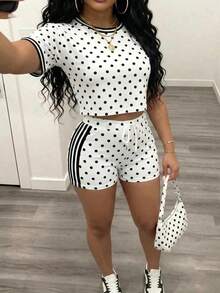 Slaydiva Setelan 2 Potong Kaos dan Celana Pendek Motif Polkadot Kasual Musim Panas untuk Wanita - MultiWarna - View 5