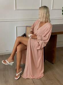 DAZY Summer Autumn Lace Patchwork Women's Nightgown Pajamas - Pink - View 6