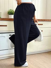 SHEIN Maternity Casual Versatile Solid Color Wide Leg Pants Fall - Navy Blue - View 4