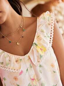 Lullawish Bohemian Vacation Style Romantic Floral Home Lace Patchwork Ruffle Trim Mini A-Line Women's Nightgown - Multicolor - View 4