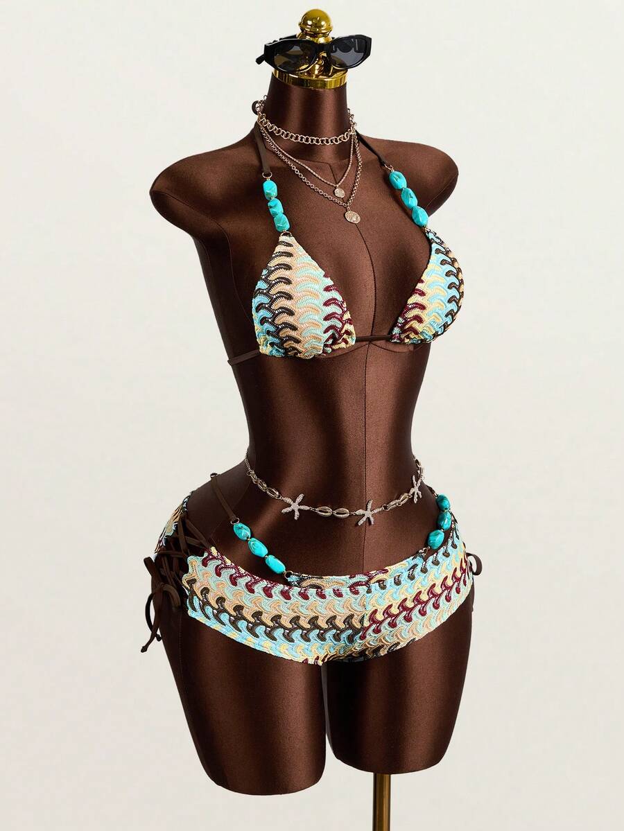 Zestiva 3pcs Women's Bohemian Crochet Swimwear Set, Beach Pool Casual Party Vacation, Spring Summer - Multicolor - View 1