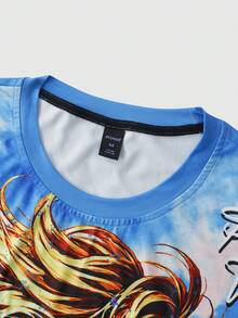 ROMWE MEN Camiseta de manga corta con cuello redondo y estampado de personajes de dibujos animados para hombre - Azul - Ver 4