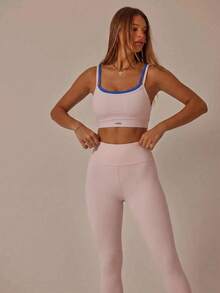Aralina Double Strap Cut Out Crop Top And High Waist Leggings Stretchy Workout Sets Women - Pink - View 9