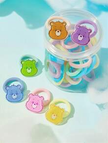 SHEIN X Care Bears 一罐彩色 50 個純色環 + 50 個隨機環 + 6 個配件環，壓克力可愛卡通彈性髮圈髮帶，適合高馬尾、外出與上學 - 彩色 - 查看 4