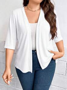 SHEIN LUNE Chaqueta casual versátil de unicolor talla grande - Blanco - Ver 3