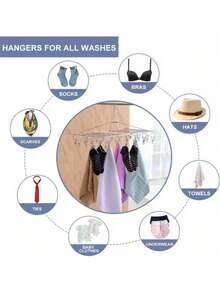 1PC Stainless Steel 40 Clips Polished Metal Swivel Hook Windproof Lock Detachable Clips Durable Sock Hanger Rustproof Heavy Duty Space Saving Multipurpose Laundry Drying Rack Indoor Outdoor Balcony Travel - Multicolor - View 7