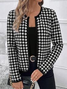 Editum Women's Autumn/Winter Versatile Colorblock Long Sleeve Knit Cardigan - Black - View 5