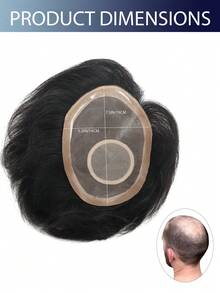 男士真人髮補髮片 100% 真髮補髮系統，適用於稀疏與禿頭處，防滑 PU 與 3# 單層網，手工鉤織自然隱形髮際線假髮片，輕量不掉髮（黑色） - S1 - 查看 3