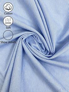 SHEIN Holidaya Summer Women's New Linen Casual Hawaiian Drawstring Rolled Hem Shorts, Striped Fabric, Elastic Waist, Beach Blue And White Striped - Blue and White - View 6