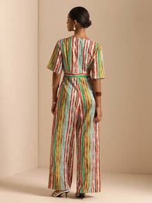Vesra Women's Casual Tropical Boho Red Striped Jumpsuit For Vacation Summer Beach - Multicolor - View 2