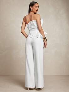 Silquee Women's Solid Color Pleated Ruffle Trim Fashion Bandeau Top Party - White - View 6
