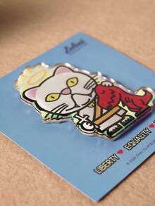 POKOJA LAND Angel Cat Holding Dinosaur Fridge Magnet, 1pc,Cute Refrigerator Magnet, Strong Magnetic Acrylic Meme Kitchen Decor, Cat Lover Gift, Liberty Equality Fraternity,PokojaLand&Luluni - 1PC - View 3