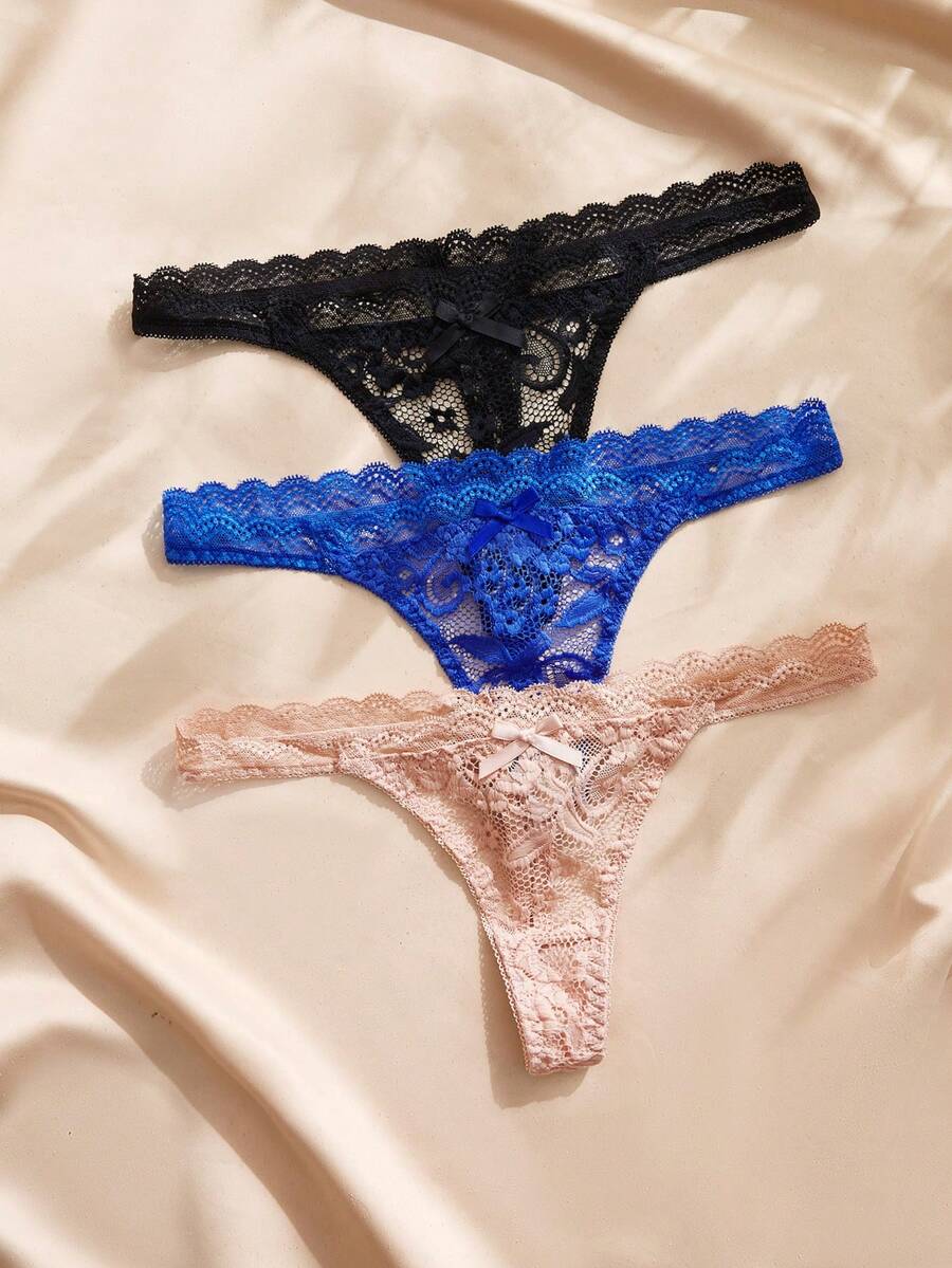 Charlaine Sexy Lace Trim Women's Thong Panties (3pcs/Pack) - Multicolor - View 1